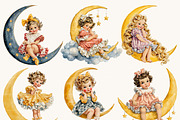 Vintage Girls on the Moon Clipart, a Person Illustration by BusyDaydesign (Thumbnail 9 of 9)
