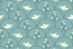 White birds and flowers, a Pattern Graphic by elyomys