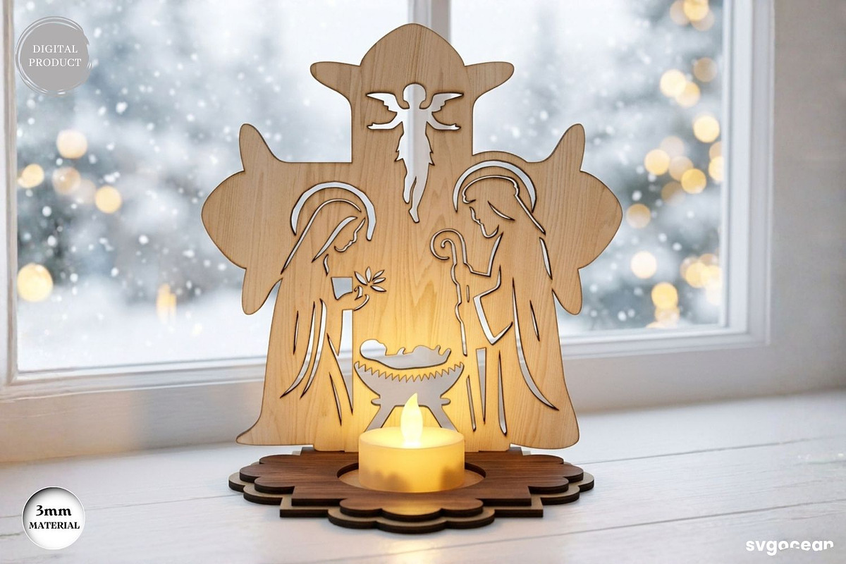 Nativity Cross Candle Holder Bundle, a Decorative Illustration by svgocean (Photo 3 of 4)