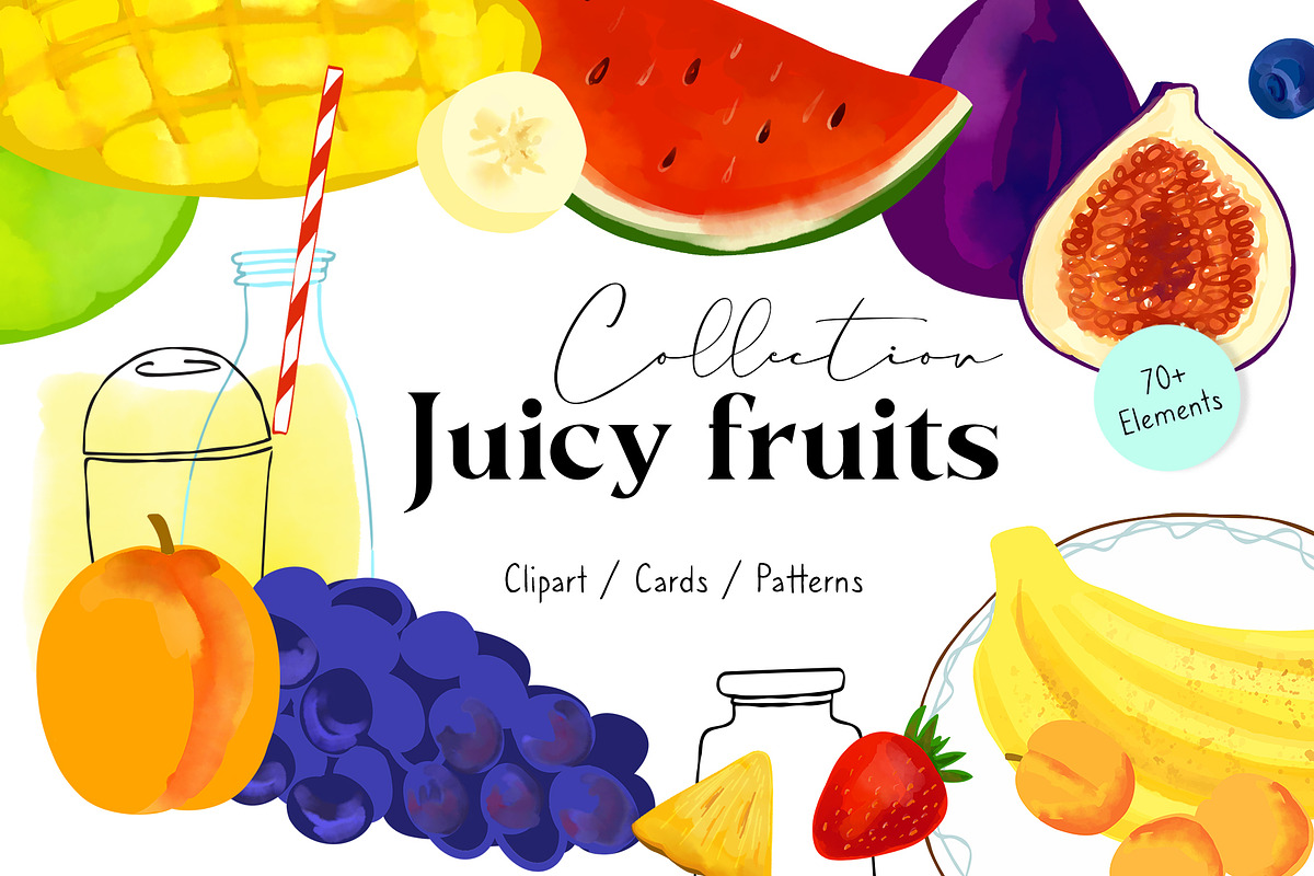 Juicy fruits Clipart collection, an Illustration by ViktoriaLapshyna (Photo 1 of 14)