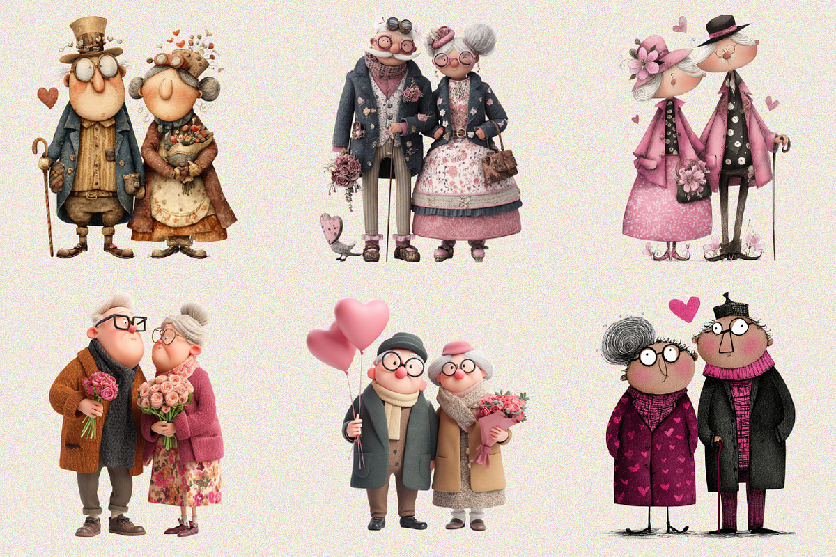 Quirky Valentine Old Couple Clipart, an Illustration by SVGArt (Photo 8 of 8)