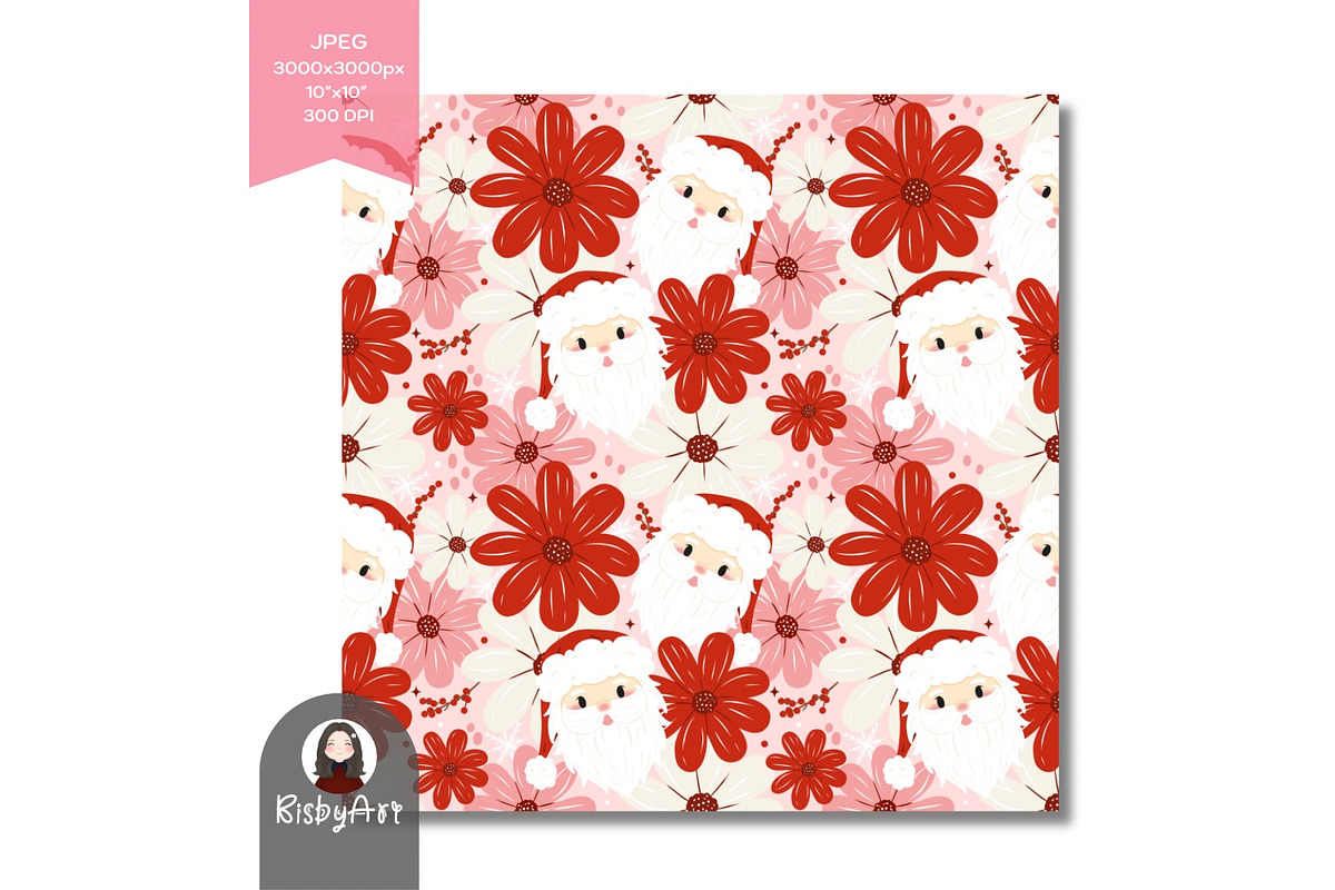 Floral Christmas Santa Seamless, a Pattern Graphic by KisbyArt (Photo 2 of 3)
