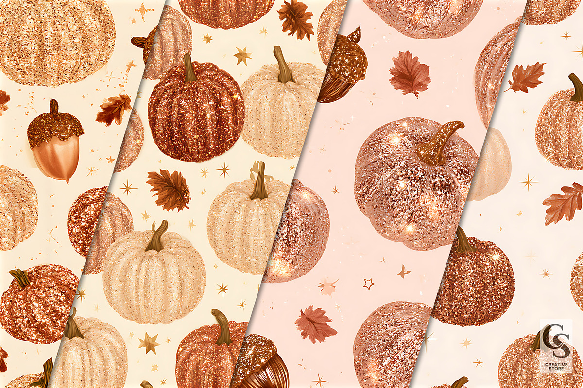 Fall Glitter Pumpkins Digital Paper, a Pattern Graphic by Creative Store (Photo 2 of 5)