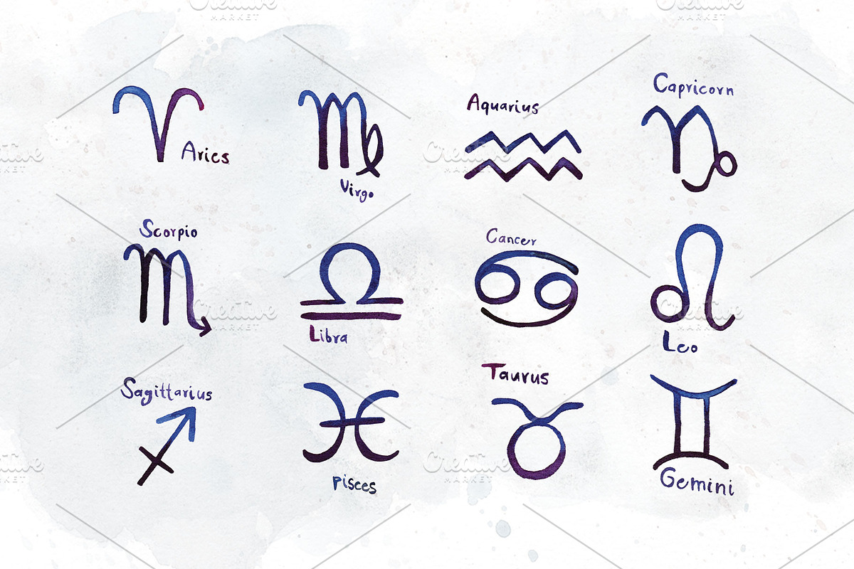 Zodiac Signs Watercolor Backgrounds, an Illustration by paperlions (Photo 3 of 8)