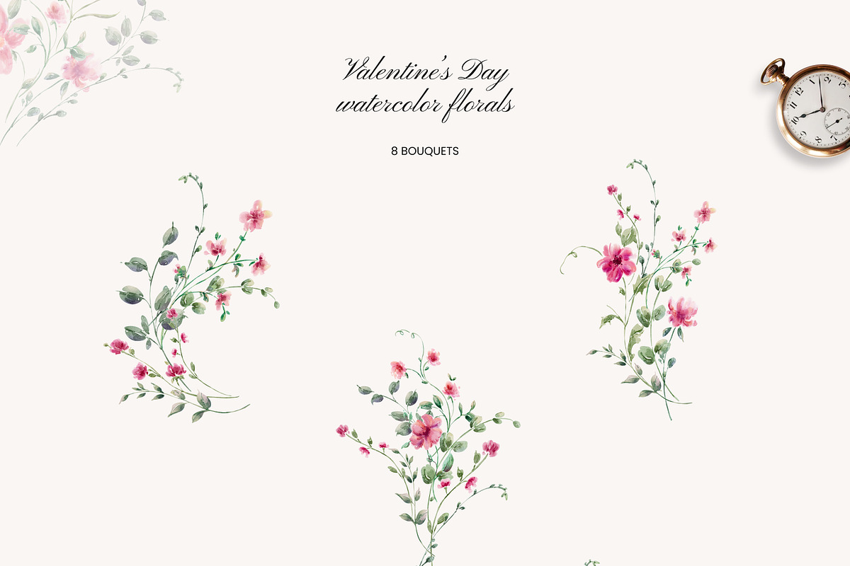 Valentine’s Day watercolor florals, a Decorative Illustration by Yuliia Lashevska (Photo 4 of 11)
