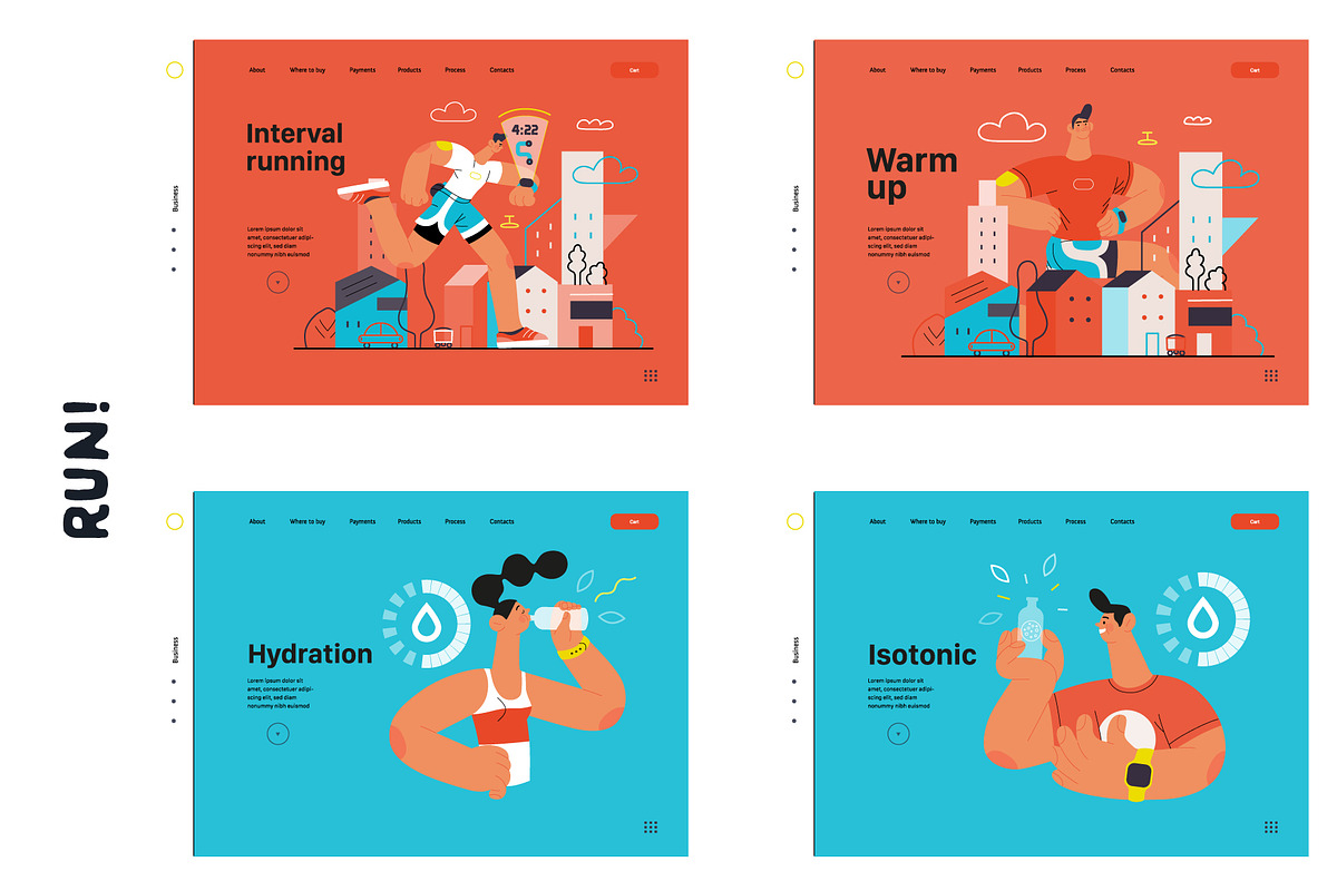 RUN! flat vector illustrations set, a Templates & Theme by Grivina's shop (Photo 19 of 24)