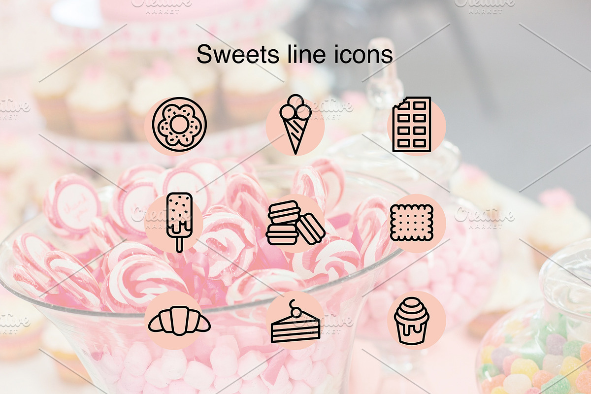 Sweets line icons, an Outline Icon by Lyolya Profitrolya (Photo 1 of 2)