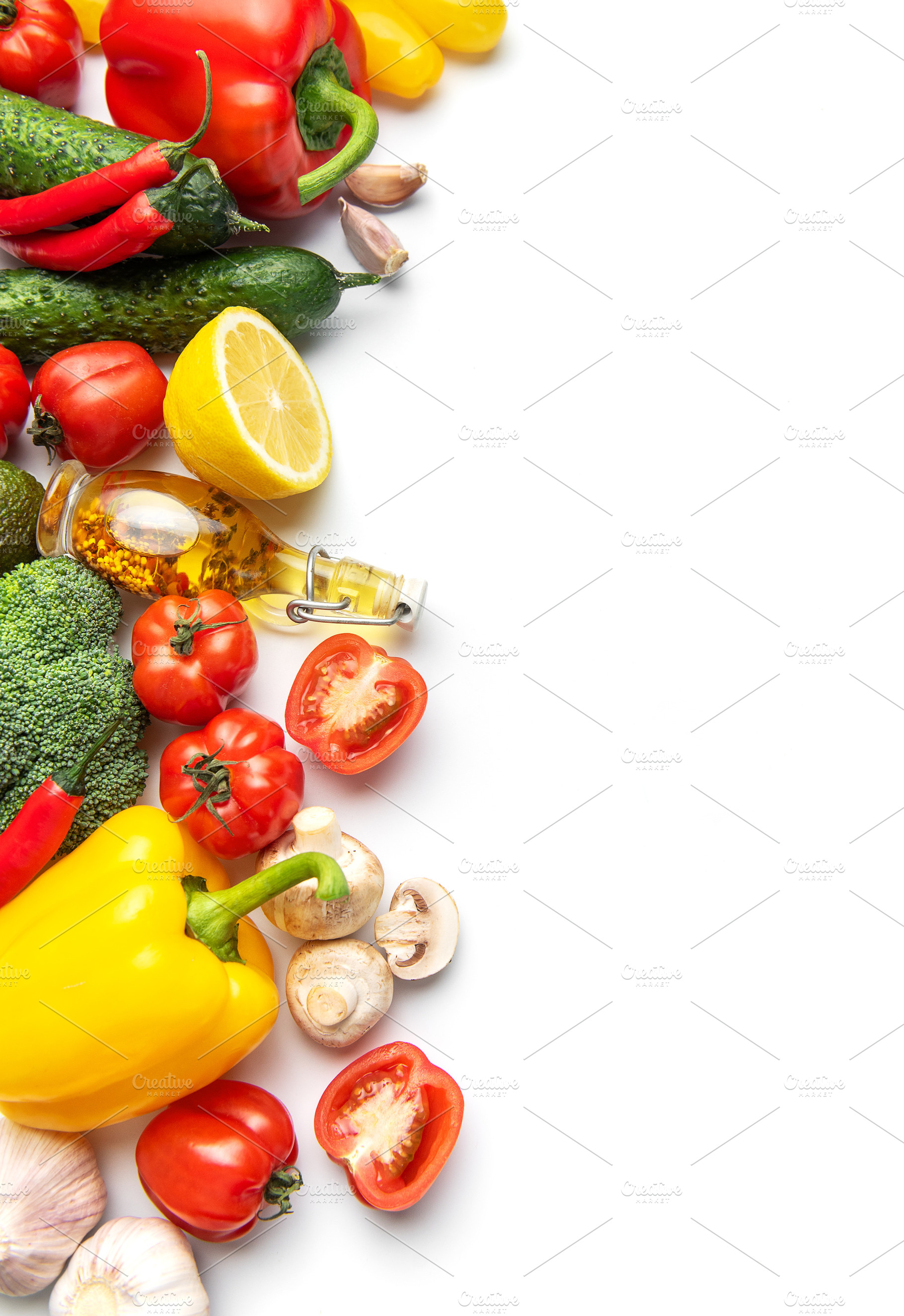 Fresh colorful vegetables and healthy ingredients for cooking, a Food & Drink Photo by Olena Rudo
