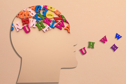 Silhouette of a human head with letters in the brain on a beige, a School & Education Photo by ndanko