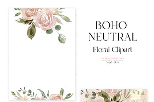 Boho Neutral Watercolor Floral PNG