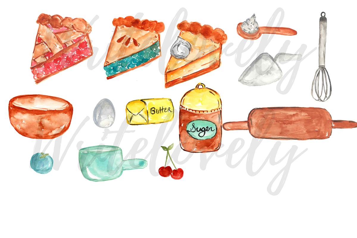 Watercolor Pie Baking Clipart, an Illustration by Writelovely (Photo 2 of 2)