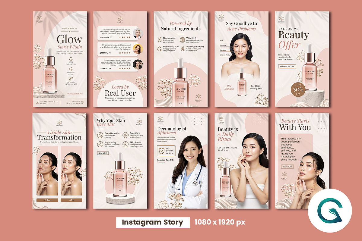 Beauty Skincare Social Media Pack, a Social Media Template by Geelator Studio (Photo 3 of 4)