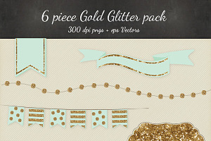 Gold Glitter Vectro PNG 6 Pack