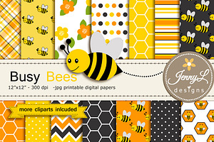 Bee Digital Paper and Clipart, a Pattern Graphic by JennyL Designs