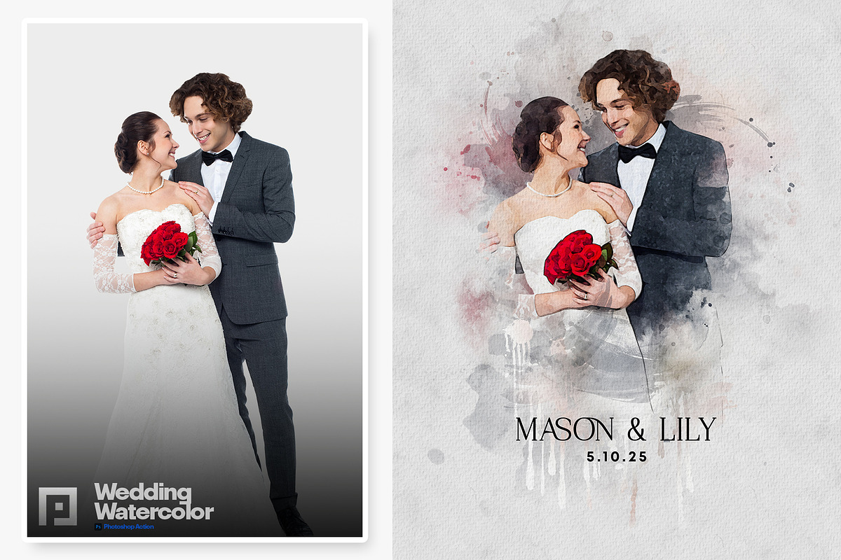 Wedding Watercolor Art Photo Effect, an Action Add-On by Shovajit (Photo 3 of 9)