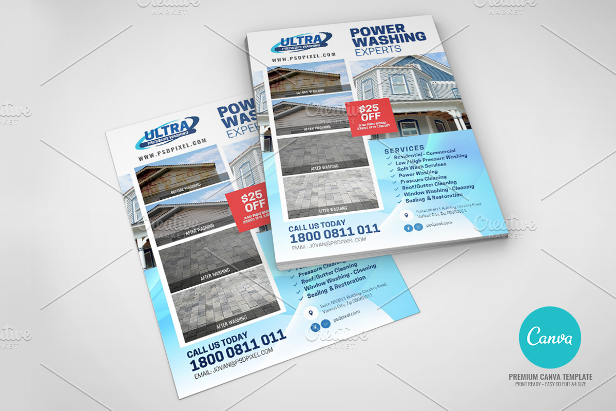 Pressure Washing Company Canva Flyer, a Flyer Template by PSDPixel (Photo 3 of 4)