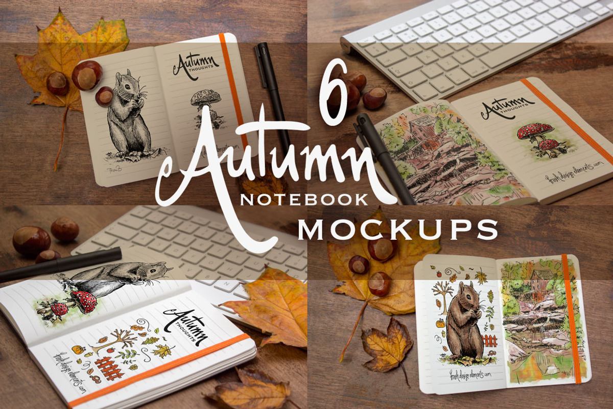 6 Autumn Notebook Mockups, a Books & Magazine Mockup by Fresh Design Elements (Photo 1 of 3)