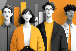 Young professional team portrait with infographic bars in modern flat style rep, a Photo by AS photostudio