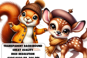 Cute Autumn Animals Clipart