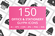 150 Office & Stationery Glyph Icons, an Outline Icon by IconBunny (Thumbnail 1 of 6)