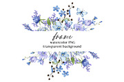 Blue flowers watercolor PNG clipart., a Decorative Illustration by Larisa Maslova (Thumbnail 5 of 9)