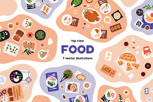 Food, dishes on tables, top view set, a Food Illustration by Good Studio