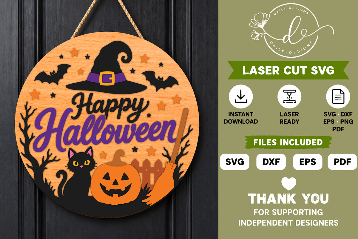 Halloween Black Cat Laser Cut SVG, a Work Illustration by Daily.Designs (Photo 1 of 3)