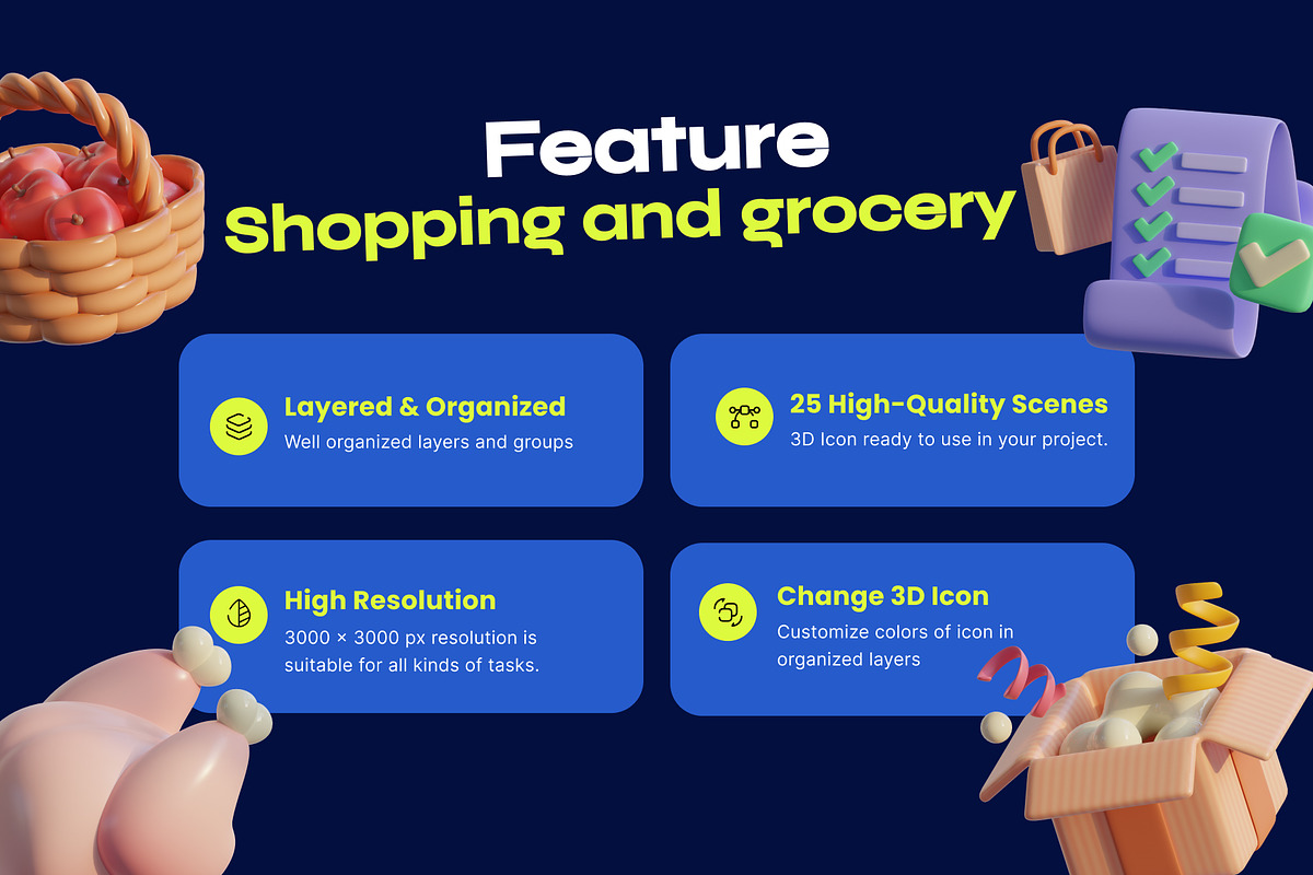 Shopping & Grocery 3D Icon Pack, a Food & Drink 3D Model by orenjidesign (Photo 2 of 8)