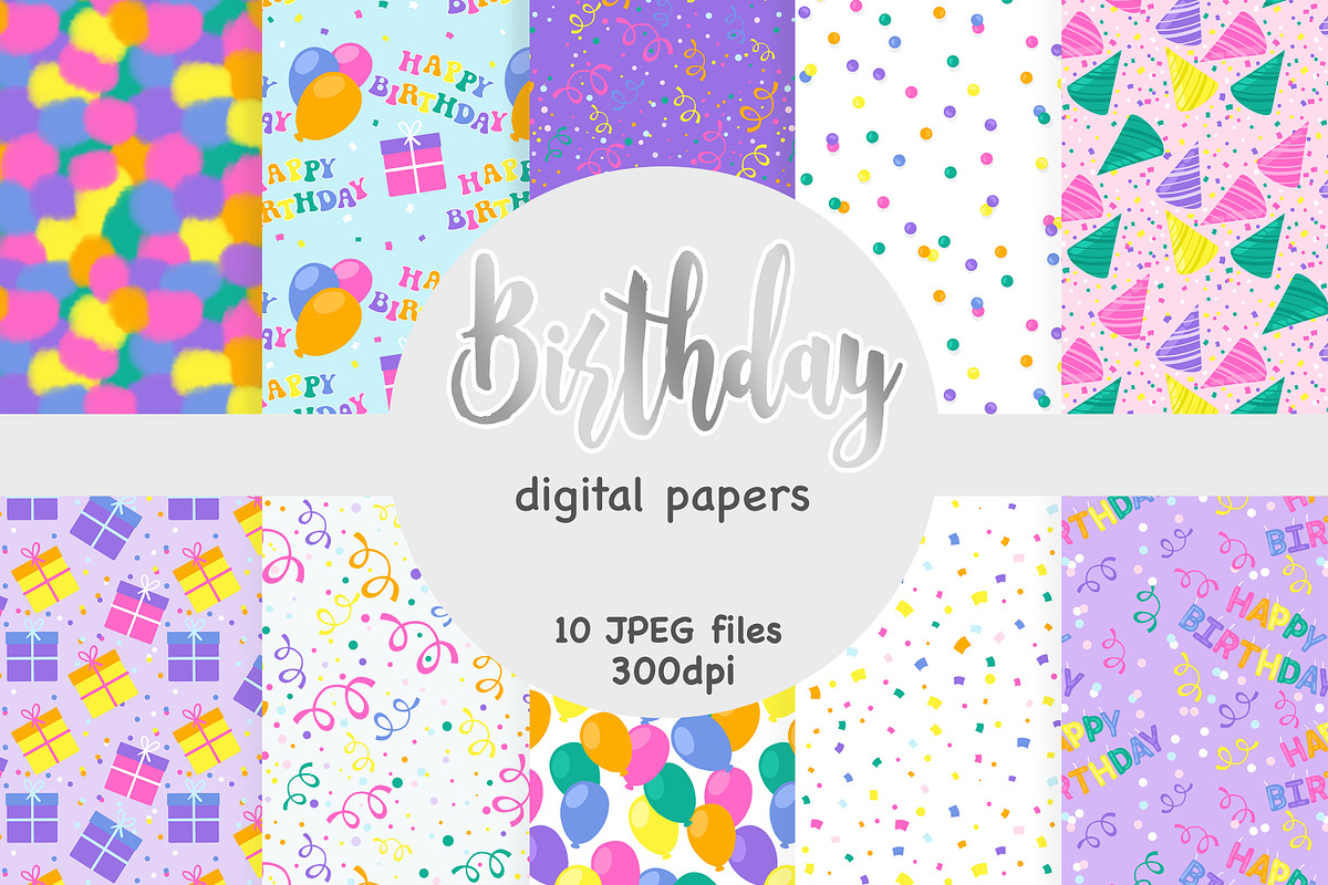 Happy Birthday Digital Paper, a Pattern Graphic by GlamArtZhanna (Photo 1 of 4)
