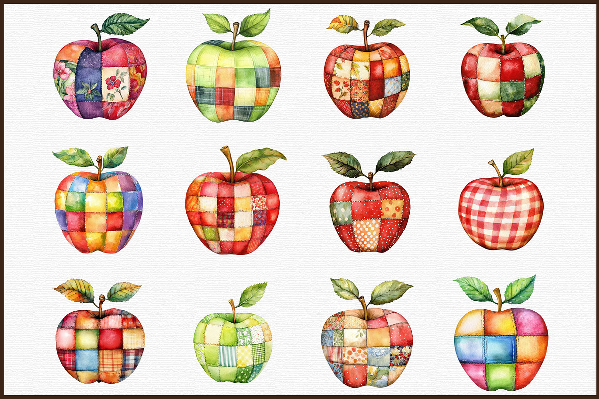 Watercolor Apple Patchwork Clipart, an Illustration by Sublimation Artist (Photo 3 of 6)