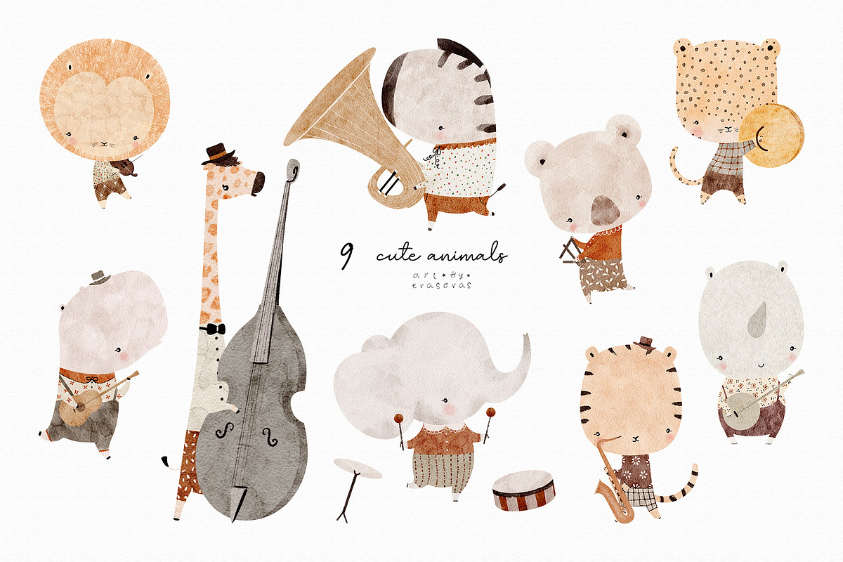 JUNGLE JAZZ watercolour set, an Animal Illustration by erasovas (Photo 2 of 11)