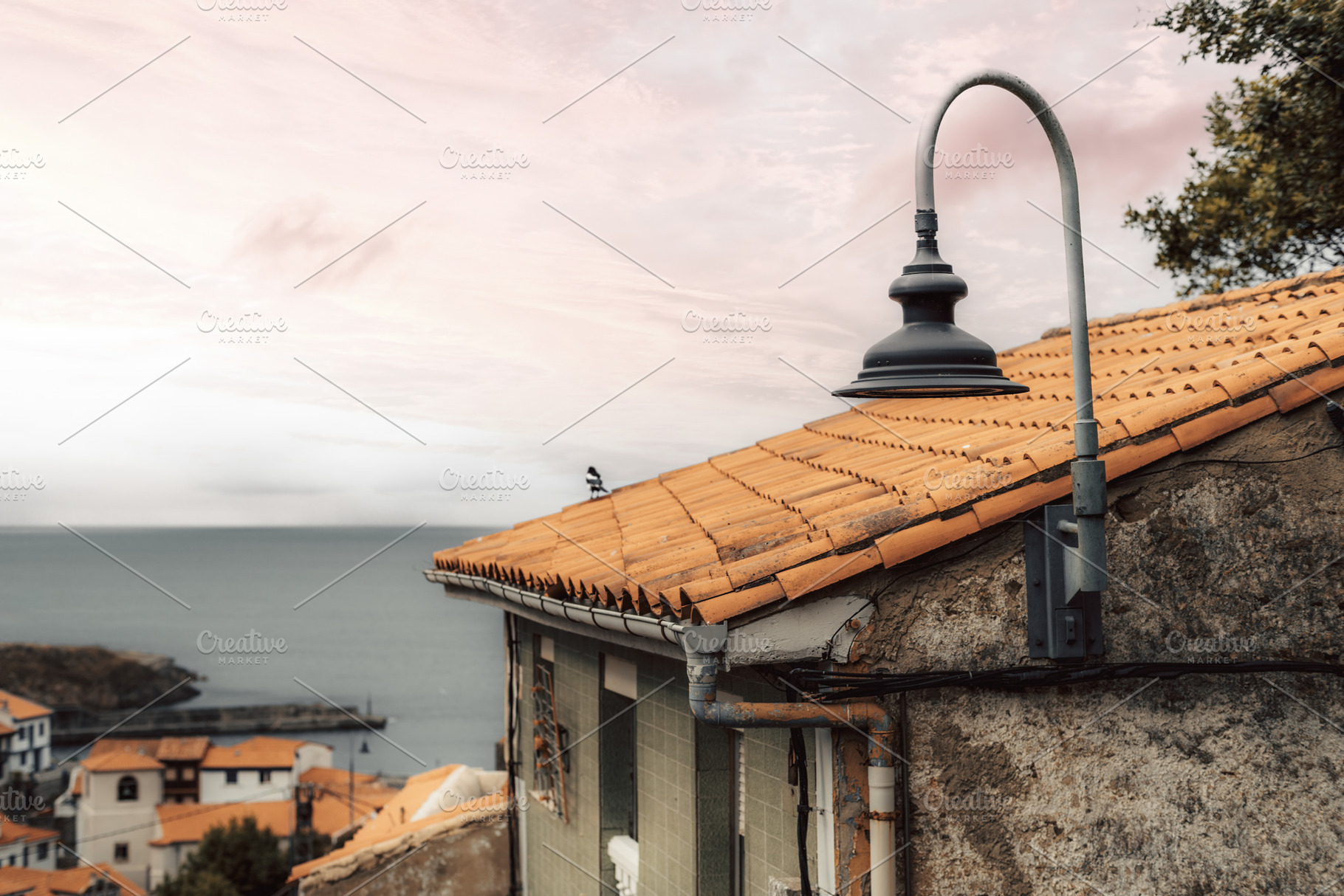 Tiled roof and sea horizon view, an Architecture Photo by SkyNext