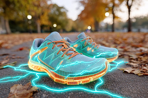 Running trail map displayed in augmented reality overlaid on training shoes in, a Photo by AlyaAnd