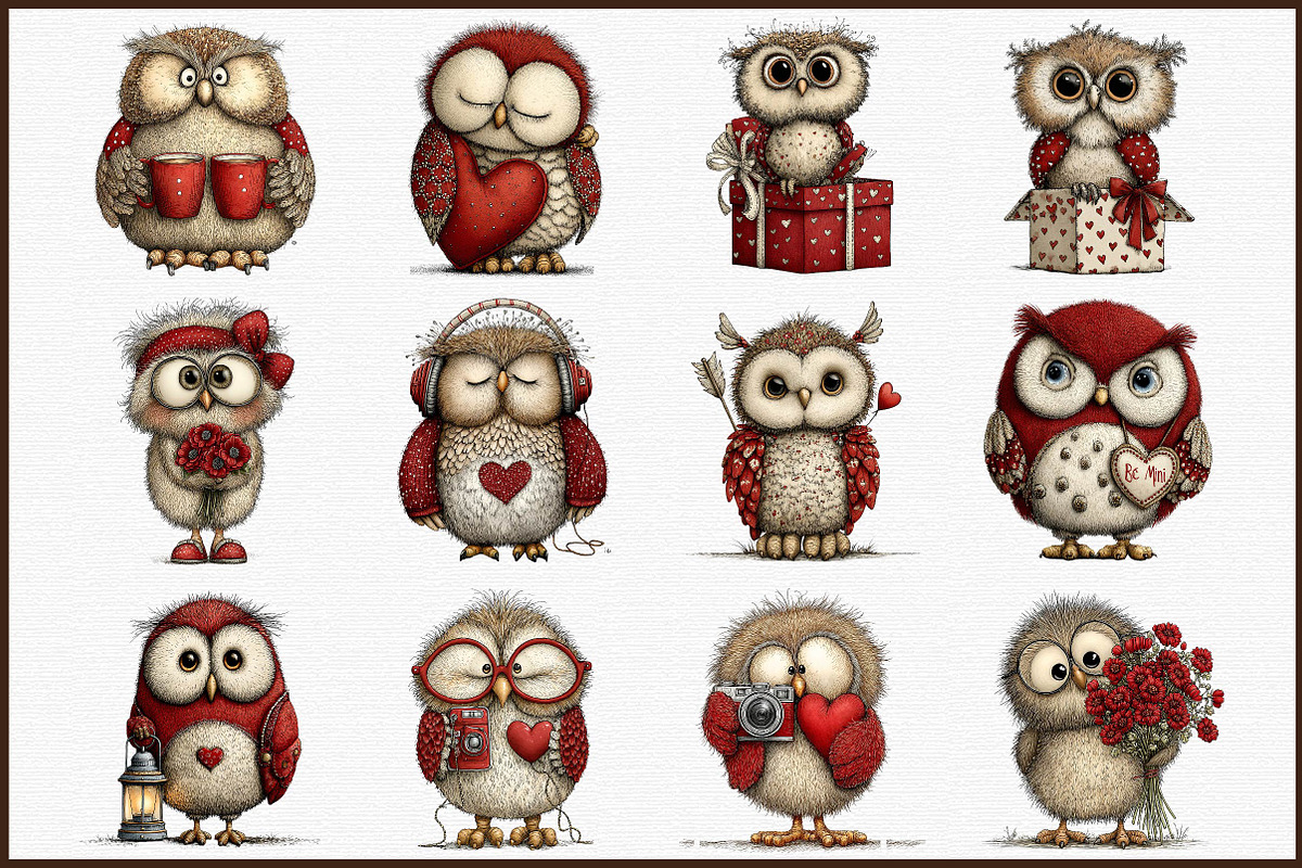 Whimsical Valentine Day Owl Clipart, an Illustration by Sublimation Artist (Photo 3 of 6)