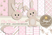 Girl Bunny Rabbit Digital Paper, a Pattern Graphic by JennyL Designs (Thumbnail 1 of 5)