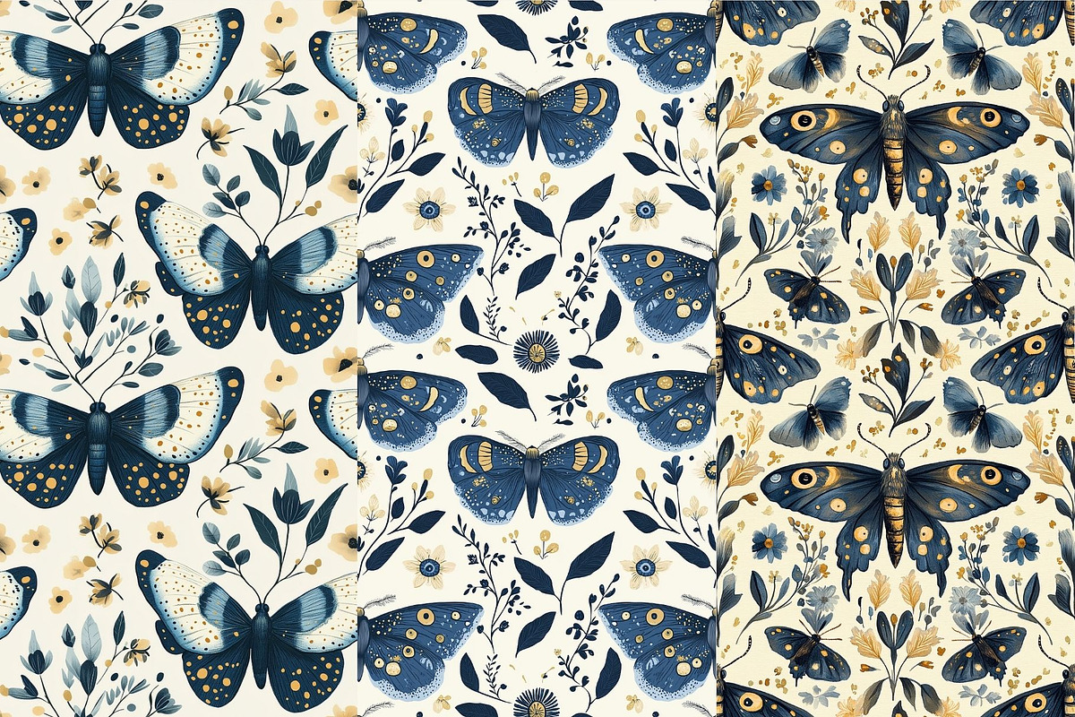 12 Moth Magic Seamless Patterns, a Pattern Graphic by Inknfolly (Photo 3 of 7)