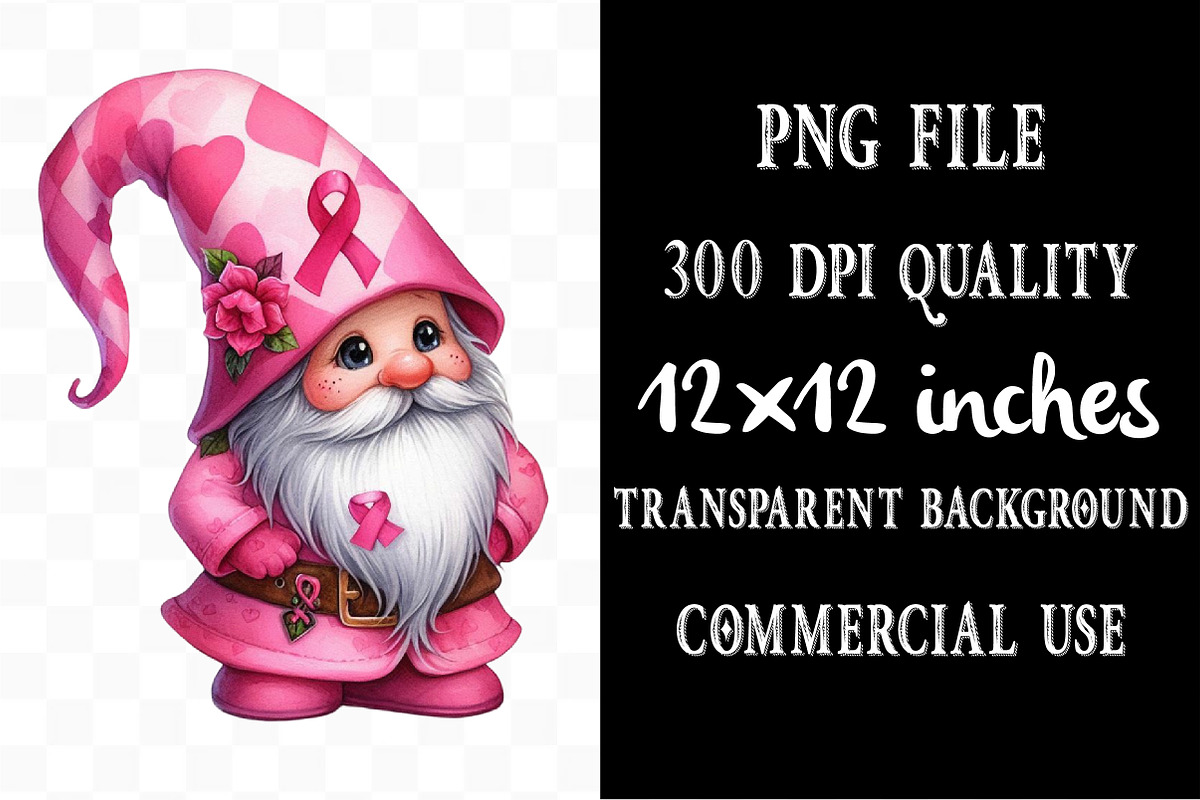 Breast Cancer Gnome Watercolor PNG, an Illustration by Designking (Photo 4 of 4)