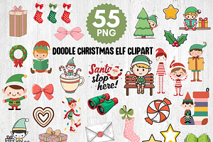 Doodle Christmas Elf Clipart Bundle, a Seasonal Illustration by LA Design