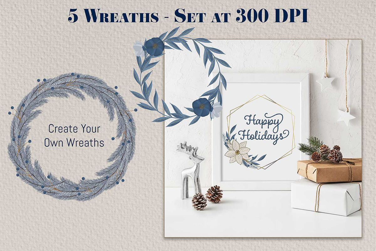 Blue & Gold Christmas Clipart, an Animal Illustration by The Audacious Brush (Photo 11 of 16)