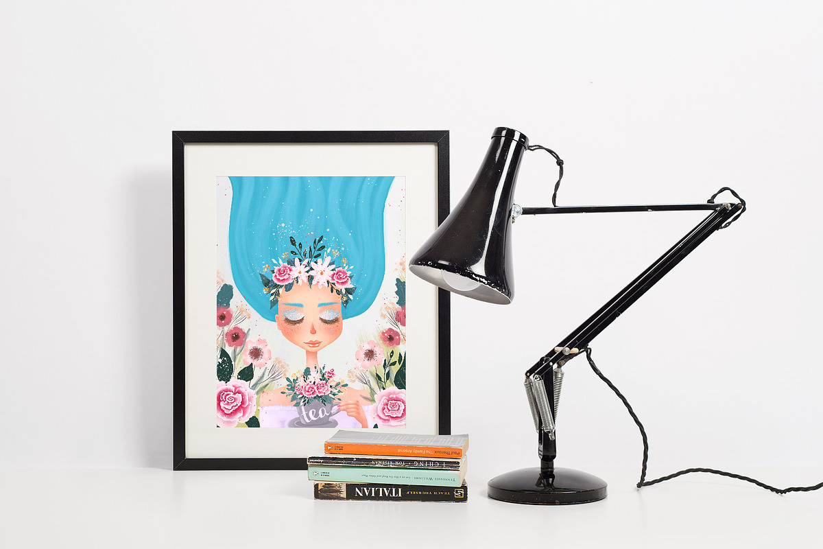 Floral Tea Girl Illustration, a Decorative Illustration by Chloe's Illustrations (Photo 8 of 10)
