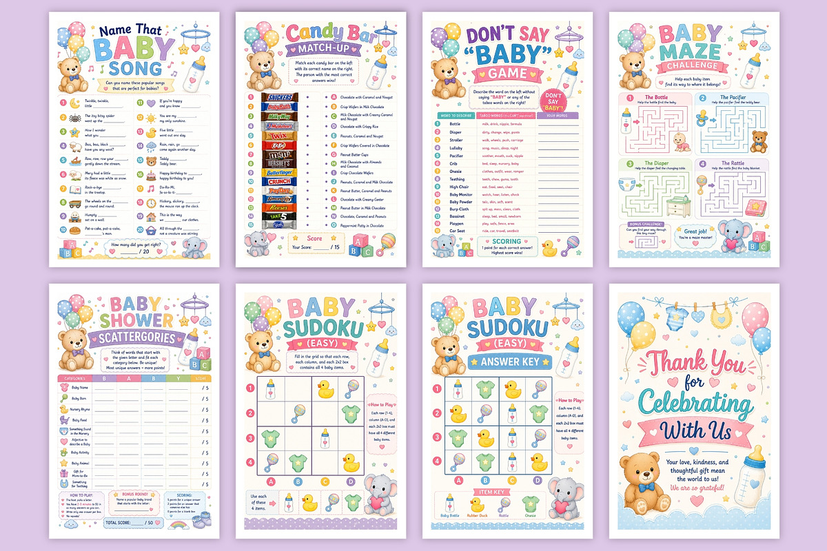 Baby Shower Games & Activities Book, a Stationery Template by Designmela01 (Photo 4 of 6)
