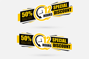 Sale yellow and black stickers set, a Templates & Theme by LongQuattroArt