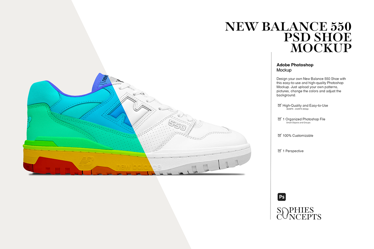 New Balance 550 Shoe Template PSD