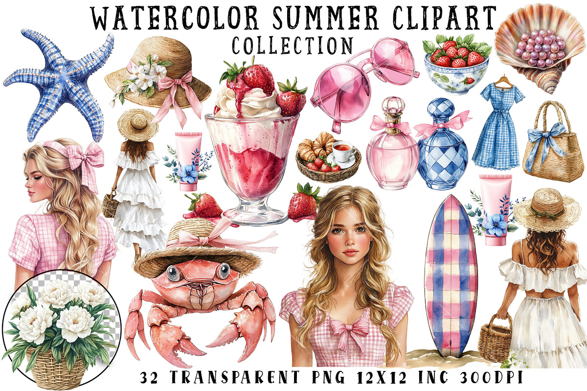 Watercolor Summer Chic Clipart, an Illustration by OK Design (Photo 1 of 6)