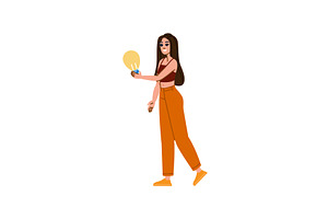 Young woman holding light bulb, new, an Education Illustration by pikepicture