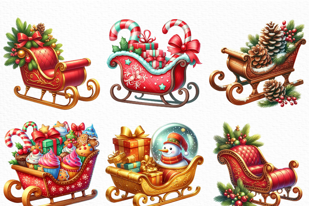 Christmas Sleigh Sublimation Clipart, an Illustration by Craft Nest (Photo 2 of 6)