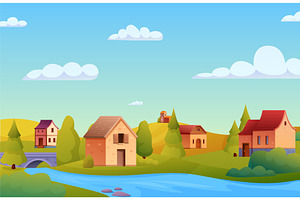 Countryside valley landscape. Green, an Illustration by Valerie Bodnar