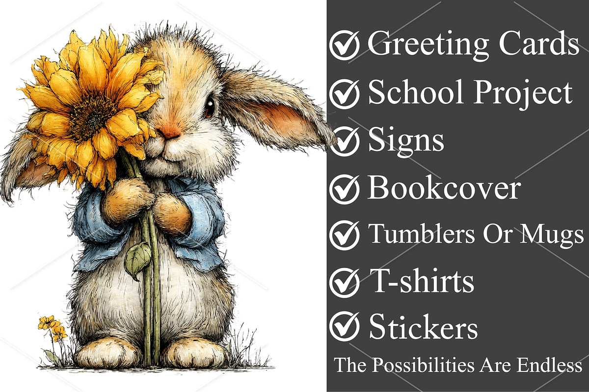 Funny Summer Sunflower Bunny Clipart, a Seasonal Illustration by Canvas Craft (Photo 3 of 6)