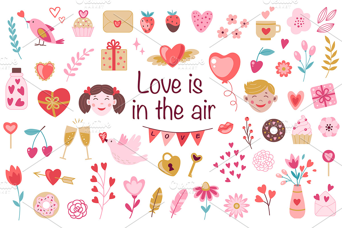 Love is in the air. Design kit., a Seasonal Illustration by Artspace (Photo 2 of 9)