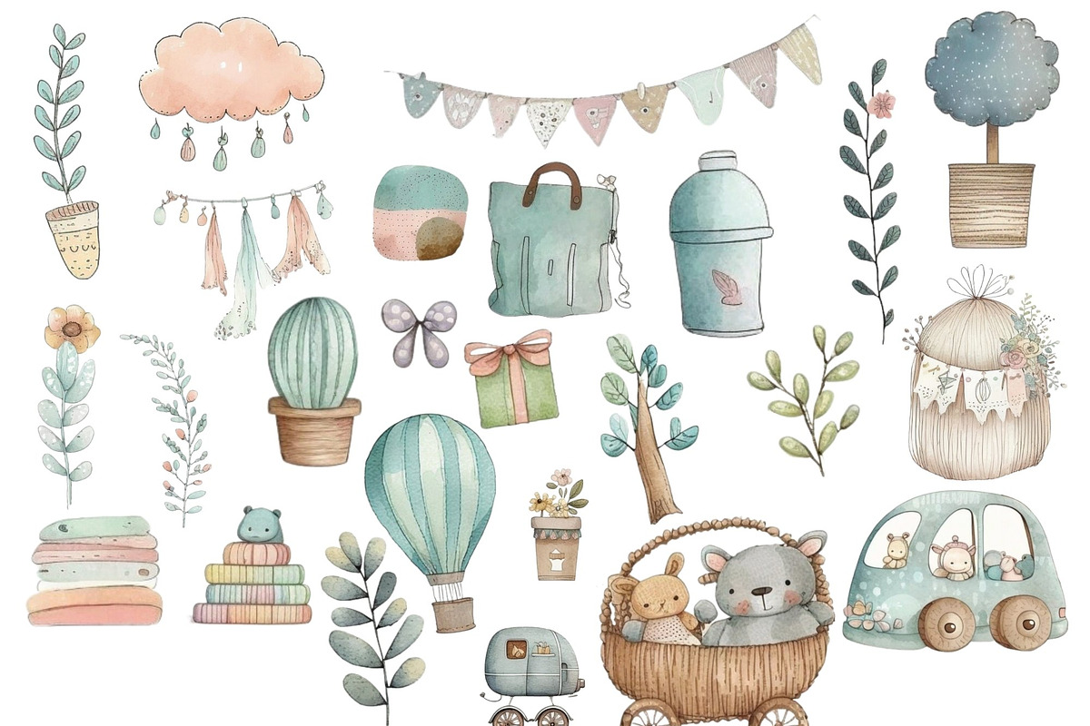 Watercolor Boho Baby Shower Clipart, a Graphic by Digitals Art Hub (Photo 5 of 8)